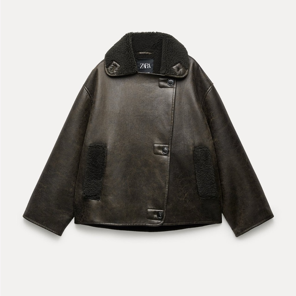 ZARA Faux Leather/ Faux Shearling Jacket Size S